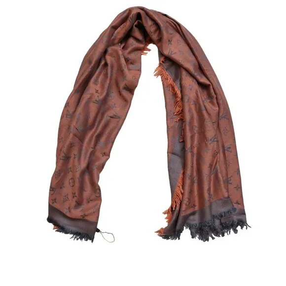 LOUIS VUITTON LV Vintage Mauve Pink Gray Silver Monogram Scarf Shawl Wrap  VWT - Picture 2 of 10